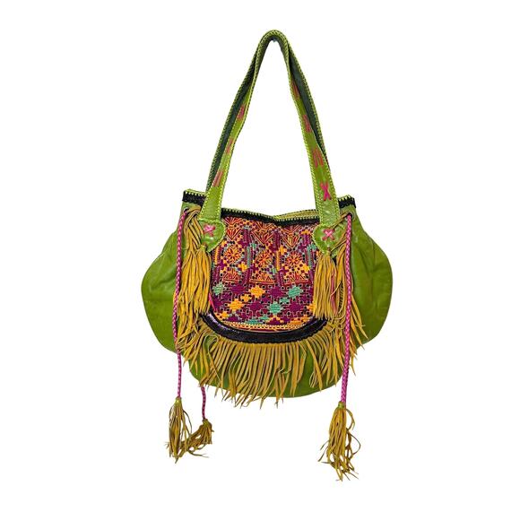 Ibiza World Family Handbag Women's Handcrafted Leather Embroidered Boho Artsy - Picture 1 of 16